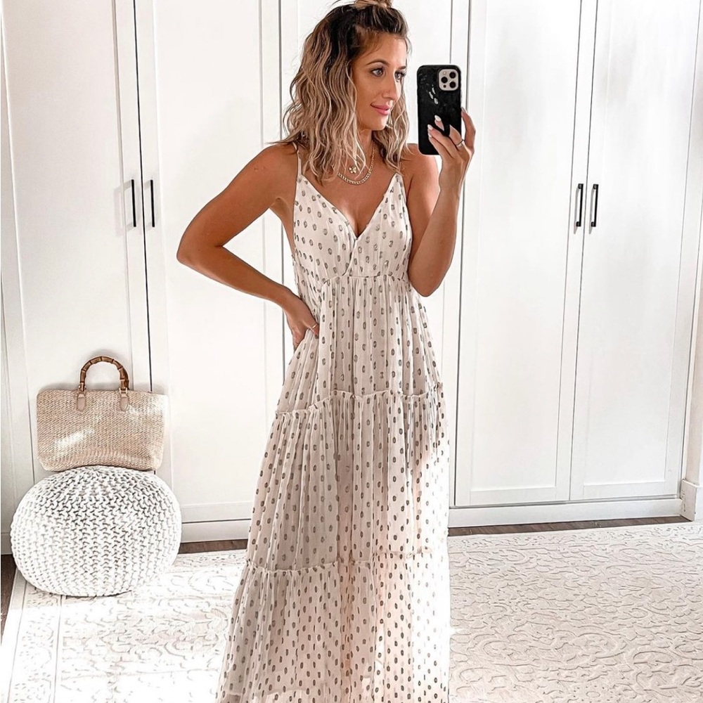 Vici Majestic Metallic Maxi Dress - Ivory and Gold